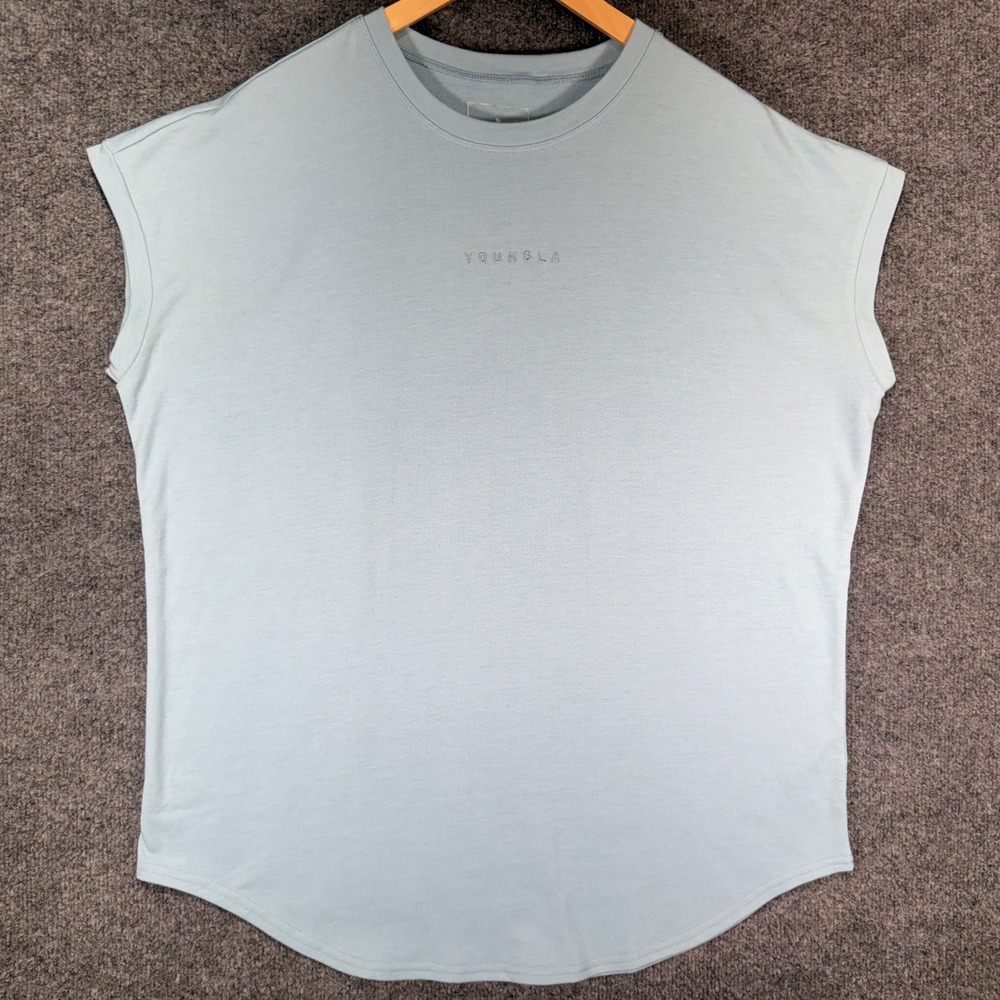 YoungLA 446 Muscle Tee Mens Large Light Blue Gym Workout Oversized Scoop Hem